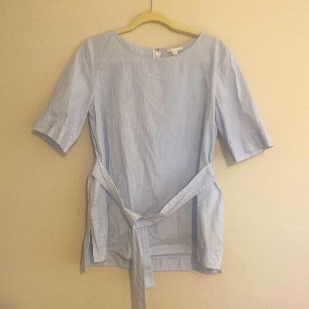 COS Tie Peplum Seersucker Blouse